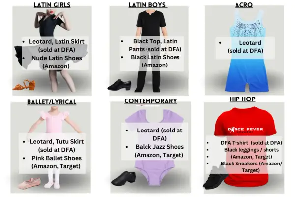 Completo danza per ogni stile: latino, acro, balletto, contemporaneo, hip hop. Abbigliamento e scarpe per ogni esigenza.
